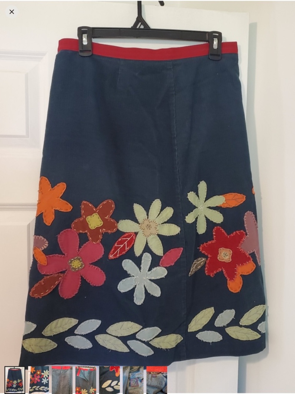 Boden Floral Patch Courderoy Embroidered Skirt With Back Zip 14R